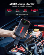 Andeman 4000A Jump Starter with 150PSI Air Compressor, Car Jump Box with Type-C Quick Charge, All in One 12V Lithium Battery Car Jumper for 8.5L Gas/7L Diesel Engine, Ep-177