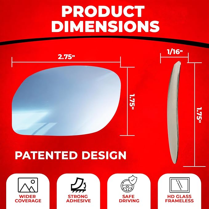 Blind Spot Mirror Fits All Car Side Mirrors - Patented Stainless Steel Mirrors with Bigger Viewing Image - Less Fogging - Less Sun Reflection by Car Accessories