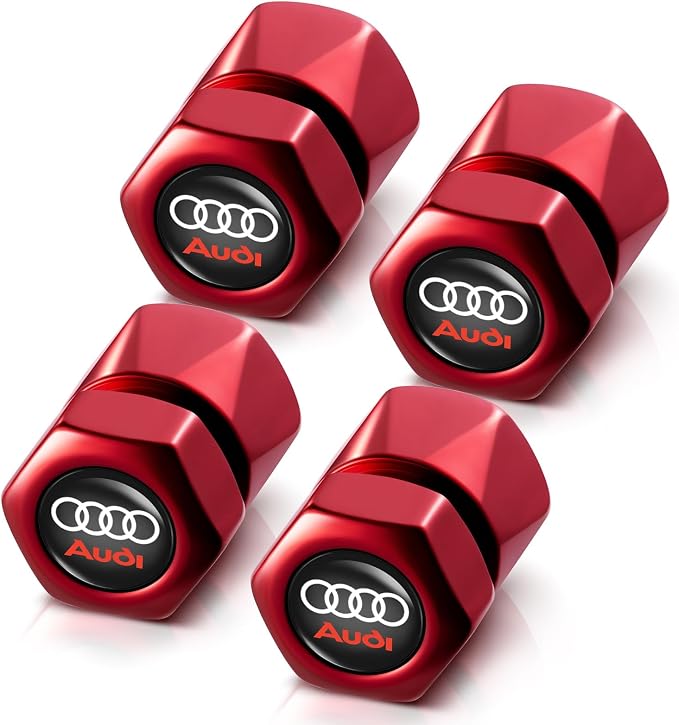 Tire Valve Stem Caps for Audi Metal Car Wheel Air caps Auto Valve Stem Caps Accessories 4 Pcs (red)