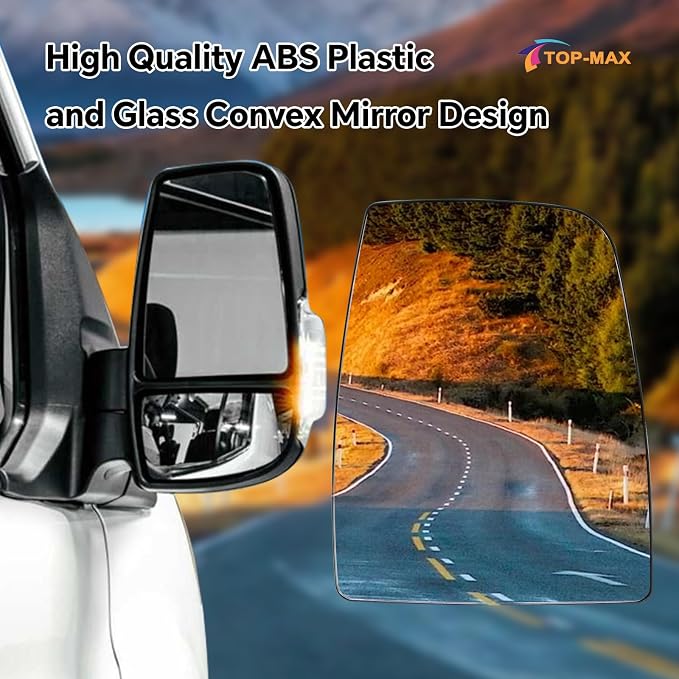 Passenger Right Side Upper Mirror Glass Replacement for Ford Transit 150 250 350 MK8 2014-2023 with Heated and 2 Metal Clips