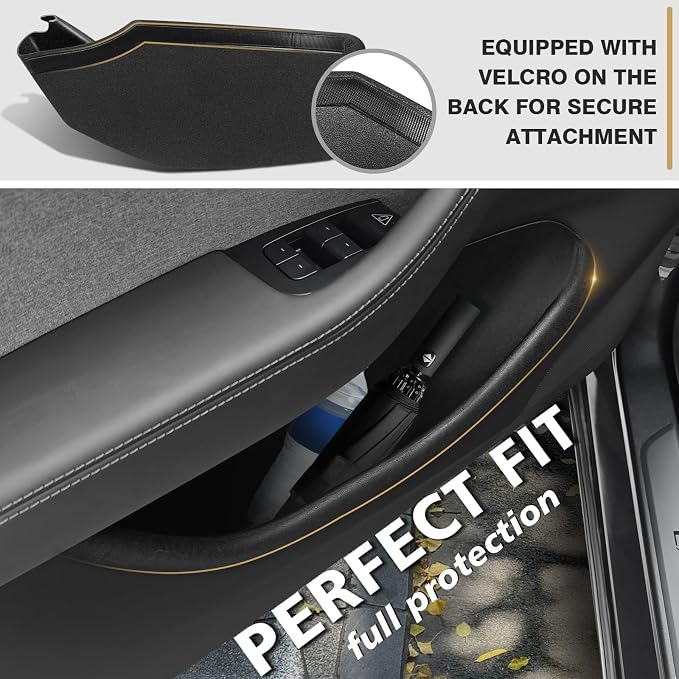 4PCS Door Organizer Tray Compatible with 2026 Model Y Juniper Performance/Premium/Standard Accessories Anti-Slip Easy to Clean Front & Rear Door Side Pocket Storage Box Tray (Full-Wrap)