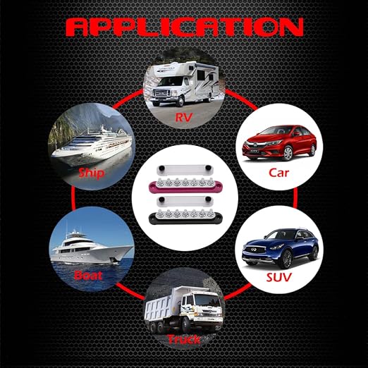 7 x M6 (1/4") Studs Power Distribution Block Bus Bar 12V, 5.9" HD 150A Marine BusBar Battery Distribution Block W/Cover for Car Boat Solar (Red & Black)