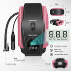 Tire Inflator Portable Air Compressor, 12V DC Air Pump for Car Tires, Bike, Motorcycle, Ball, Electric Bike Tire Pump with Pressure Gauge, LED Light, Auto Shut Off, Pink, TOOLS-00679-PK
