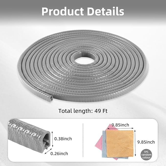 49Ft (15M) Car Door Edge Guard, No Glue Car Door Entry Guard Protective Strip, Rubber Edge Trim Car Door Protector, Applicable to Car, Truck, SUV and ATV, Car Exterior Accessories（Gray）
