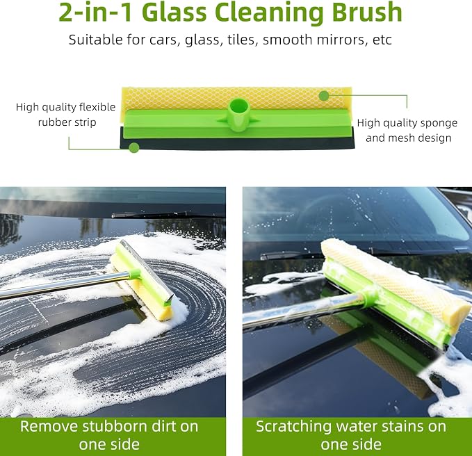 62" Car Wash Brush with Long Handle, Car Wash Kit Include Microfiber Cleaning Mop, Wheel Brush, Windshield Window Squeegee, Towel, Detail Brush, Storage Bag, for Cleaning Cars, RV, Truck, Boat