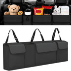 Car Trunk Organizer – Backseat Hanging Large Storage Bag with Adjustable Straps, Waterproof Collapsible Cargo Organizer with 4 Pockets, Space-Saving Trunk Storage for SUV Truck MPV (Black)