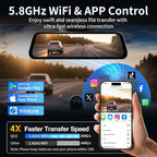 Mirror Dual Dash Camera with Voice Control,4K+2.5K Rear View Mirror Camera with 5.8GHz WiFi and APP Control, WDR Night Vision, Loop Recording, G-Sensor, Parking Monitor 64GB Card Included
