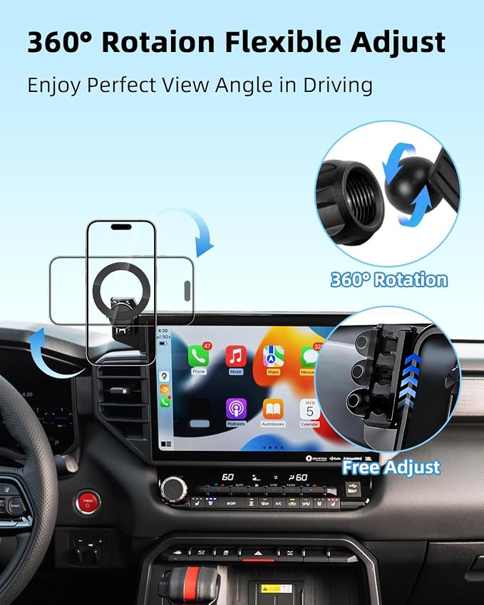 PZK Car Phone Mount for Toyota Tundra 2022-2026 /Sequoia 2023-2026 14-Inch | Magnetic Screen Car Phone Holder with Magsafe for Tundra/Sequoia Accessories 360° Rotation Hands Free Not Block Air Vent