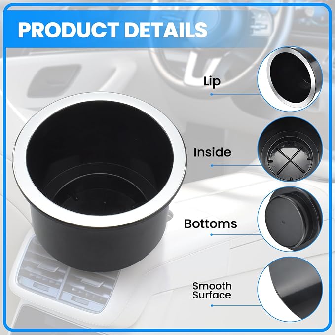 2 Piece Black Sofa Cup Holder Plastic for 2.83" to 3.7" Cups Base | Cupholder Insert for Car, Universal Drop In Cup Holder for Sofa Boat RV Couch Golf Pontoon Cart Truck Poker Table