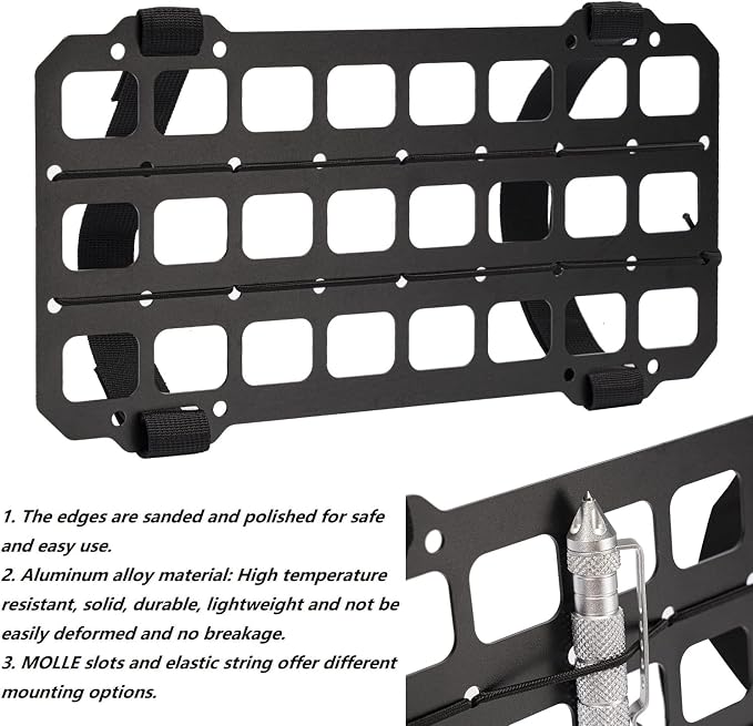 Car Sun Visor Organizer Vehicle Rigid MOLLE Panel Tactical Gear Rack EDC Pouch Tool Holster Bag Holder Visor Cover Truck Equipment Mount Plate Modular Storage Shelf Auto Accessories