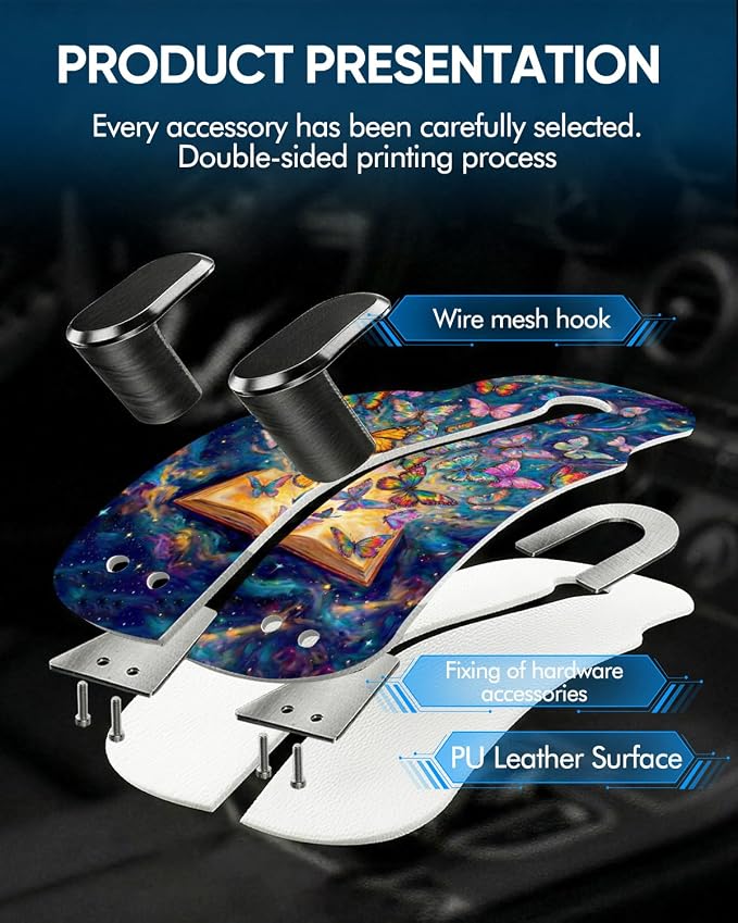 Purse Holder for Car, 2 Pack Heavy Duty Purse Hanger for Car, PU Leather Car Seat Hooks for Purses and Bags, Cute Butterfly Headrest Organizer for Handbags & Backpacks