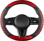 5D Honeycomb Black Red Car Steering Wheel Cover,14.5-15 Inch Universal Carbon Fibre Leather Covers Breathable Anti-Slip Odorless Steering Wheels Accessories for Men Women