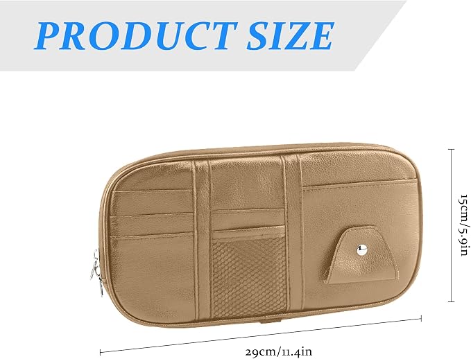 Car Sun Visor Organizer, Sunglass Holder and Storage Pocket, Card Cash Pouch with Multi-Pocket Net Zipper, Case Bag for License Pen Key, Auto Accessories for Truck, SUV, Van (Beige)