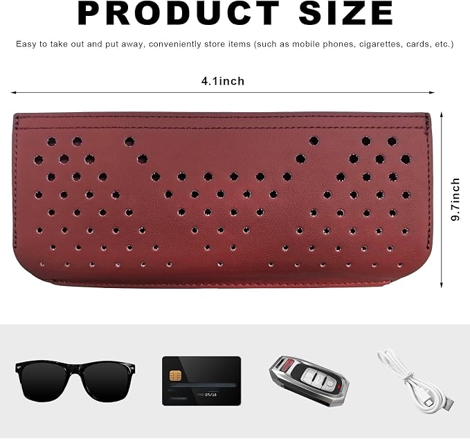 Car Seat Side Pocket Organizer, Auto Center Console Storage Pocket with Adhesive Tape, Multifunctional Leather Tray Pouch Sunglasses Holder for Car Seat Door Window (Wine Red)