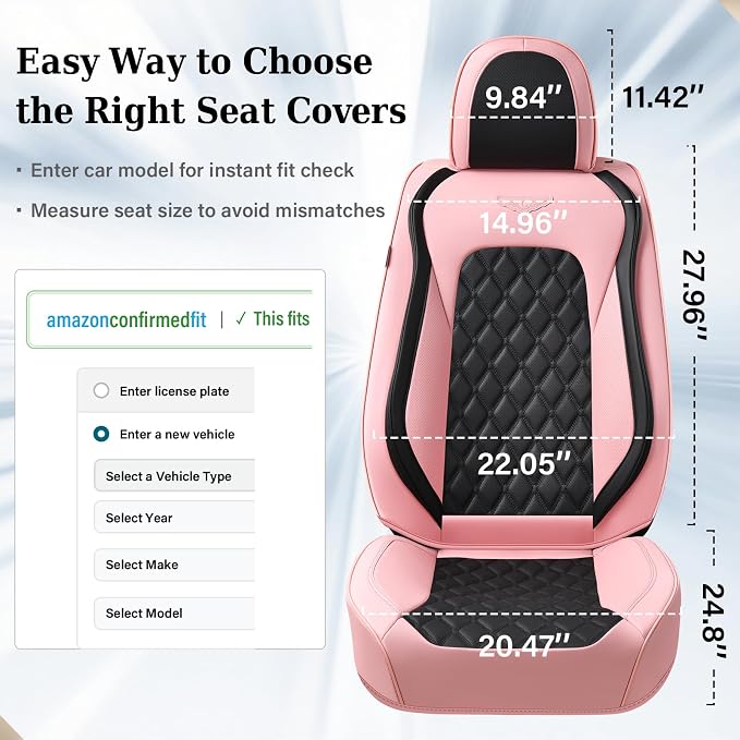 Coverado Universal Car Seat Covers Full Set, Stylish Waterproof Faux Leather Front & Rear Seat Protectors for Sedan SUV Truck, Luxury Fashion Interior – PinkBlack
