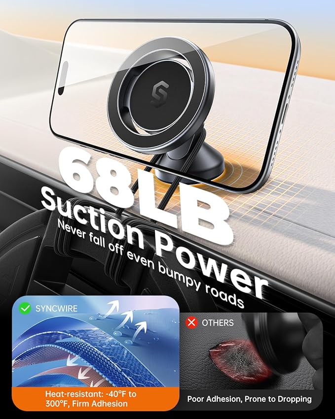 MagSafe Car Mount, Magnetic Car Phone Holder for Car Dashboard, 360° Rotating Strong Magnet Phone Mount with 3M VHB Adhesive, Compatible with iPhone 17/16/15/14/13/12 & MagSafe Cases