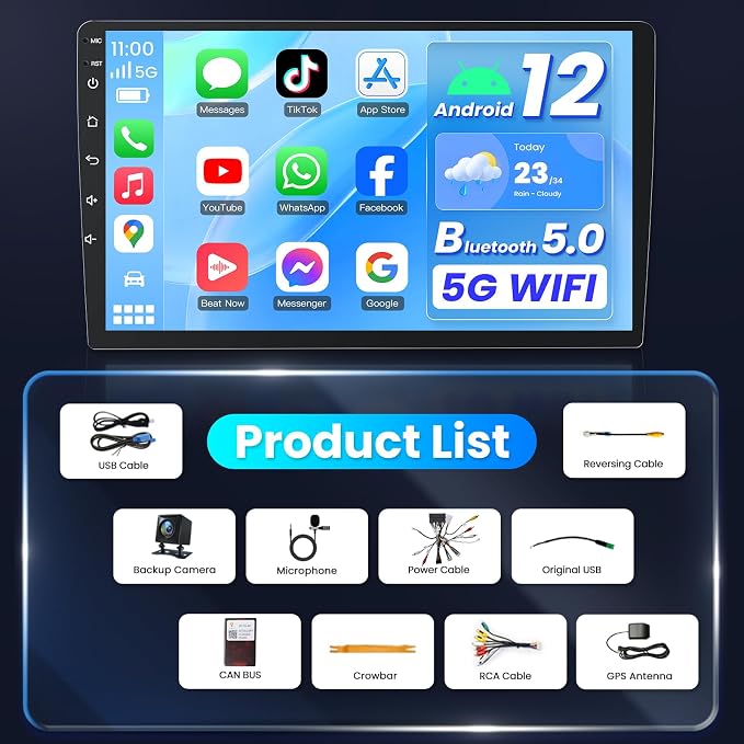 4Core 64G ROM Car Radio for Hyundai Elantra 2014-2016: 9 inch 1280 * 800P IPS Touchscreen Stereo with Wireless CarPlay Android Auto Bluetooth WiFi GPS Navigation Backup Camera FM Mirror Link