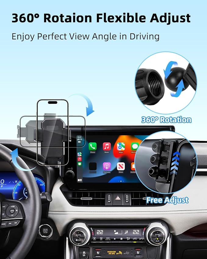 PZK Car Phone Holder for Toyota RAV4 2019-2025 Accessories 7/8-Inch Screen | Hybrid LE/XLE/Premium Auto Lock Cell Phone Mount 360° Rotation Phone Cradles Not Affect Air Vent (Not Fit 9/10.5 inch)