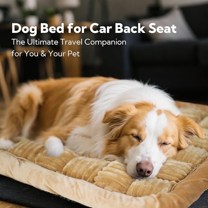 Dog Bed for Car Back Seat Soft Plush Backseat Pet Bed Mat Non-Slip Travel Pet Mat, Fuzzy Plaid Dog Seat Cover, Fit for Backseat Extenders and Trucks SUVs (Light Brown, 54" x 24.8")