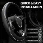 6 PCS Car Steering Wheel Cover Set, Microfiber Leather Steering Wheel Covers Universal 14.5-15 inch, Center Console Cover, Seat Belt Cushion, Cup Coaster, Car Accessories Set Black Grey