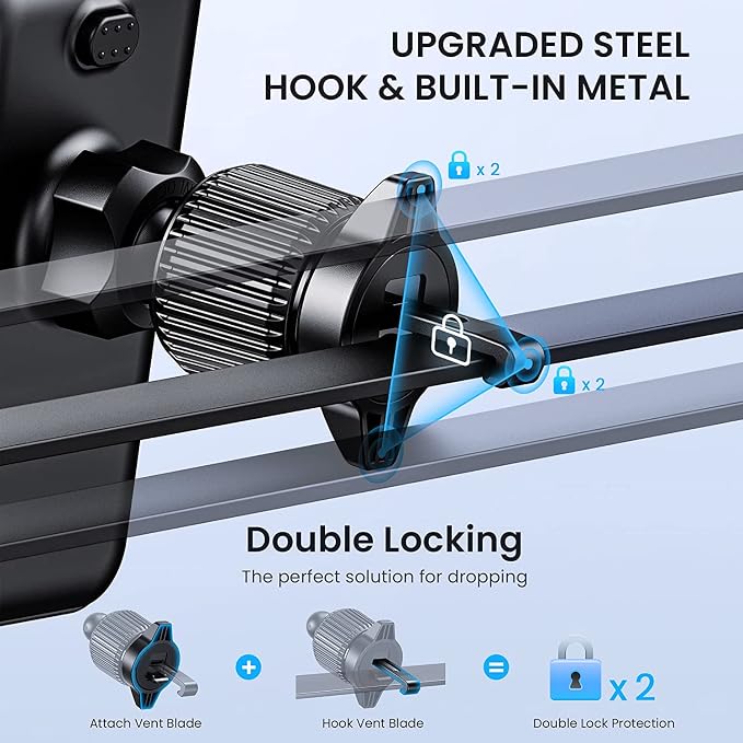 Car Vent Phone Mount for Car [Military-Grade Hook Clip] Phone Stand for Car [Thick Cases Friendly] Air Vent Clip Cell Phone Holder for Smartphone, iPhone, Automobile Cradles Universal.