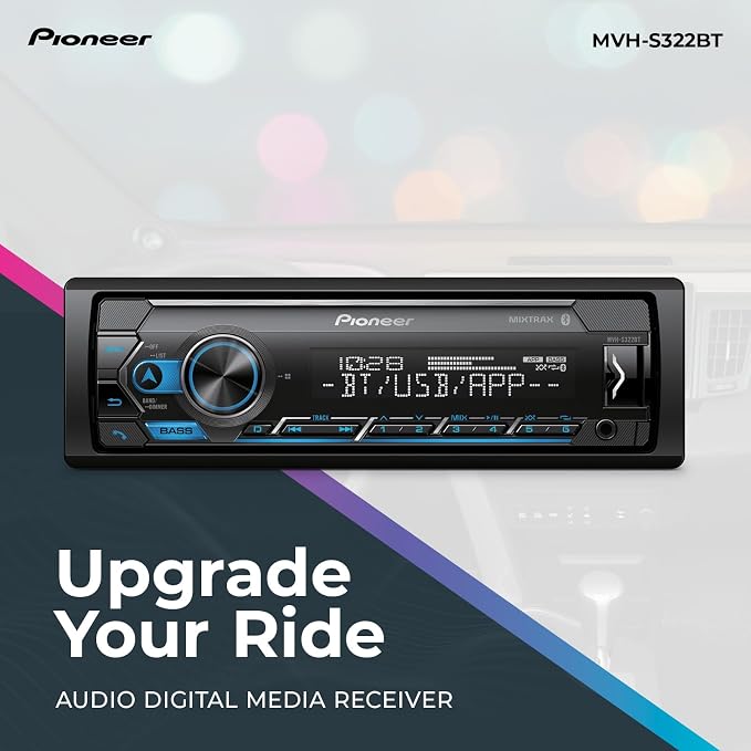 MVH-S322BT 1-Din Digital Media Receiver – Bluetooth, USB, Color Change, FLAC, Voice Control, 50W x 4 Output, 13-Band EQ, AM/FM Radio, iPhone/Android Compatible, Front, Rear/SW Selectable RCA