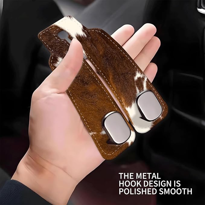 Car Seat Headrest Hook, Universal Leather Cute Hanger Holder Hook, Storage Organizer Interior Accessories for Purse Bags Handbag Funny Brown Cowhide