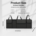 Car Trunk Organizer, Waterproof Backseat Hanging Large Storage with Adjustable Straps, Collapsible Cargo Bag with 4 Pockets, Sturdy Space Saver Frees Trunk Floor for SUV, Truck, MPV (Black)