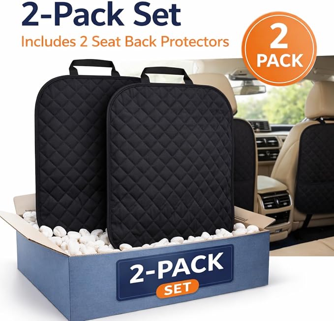 2 Pack Car Back Seat Cover and Organizer Protector from Dirt Scratches Mud Universal Fit All Automotive Model Vehicle Type Waterproof Durable Preventing the Impact of Children Step Kick 17"x25"