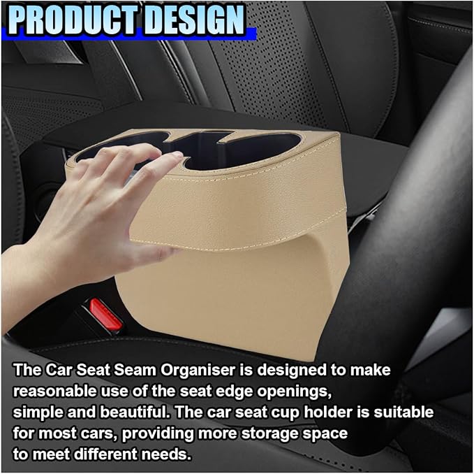 ZIMISI Car Cup Holder, Leather Front Console Gap Filler Organizer (Beige) | Car Seat Gap Filler Storage Box, Multifunctional Car Cup Drink Holder, Coin Bucket, Cell Mobile Phone Holder