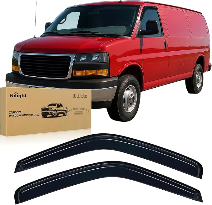 Tape-On Rain Guards for Chevrolet Chevy Express Van 1500 1996-2014 2010 2011 2012 2013 1014, Window Visors Vent Wind Deflectors-2PCS