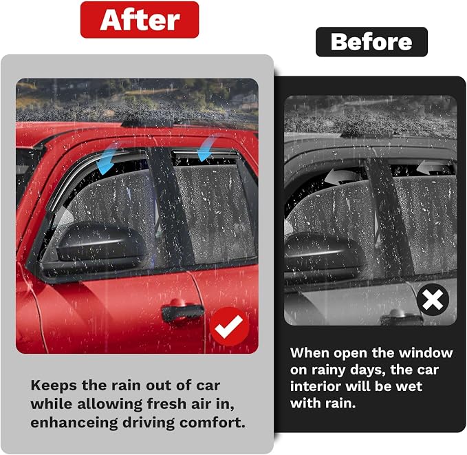 Window Visors Rain Guards for 2025 2026 Toyota 4Runner Accessories, Outside-Mount Tape-On Side Window Wind Deflectors Vent Visors Shades Rainproof 4PCS