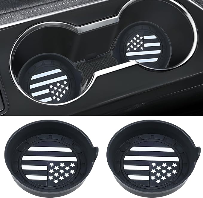 Car Cup Coaster Universal Non-Slip Silicone Cup Holder Insert Car Interior Accessories for Drink American Flag US Flag 2 Pack Black