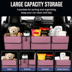 Car Trunk Organizer – Backseat Hanging Large Storage Bag with Adjustable Straps, Waterproof Collapsible Cargo Organizer with 4 Pockets, Space-Saving Trunk Storage for SUV Truck MPV (Pink)
