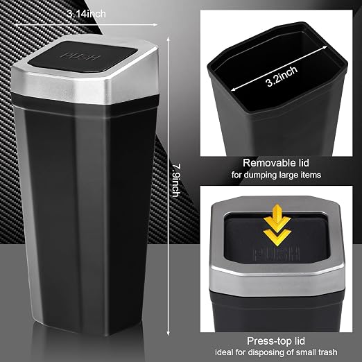 Car Trash Can with Lid - 2 Packs Mini Car Garbage Can Bin for Cup Holder - Silve Small Leakproof Vehicle Trash Bin for Back Seat, Cute Automotive Accessories Organizers and Storage for Door SUV Truck