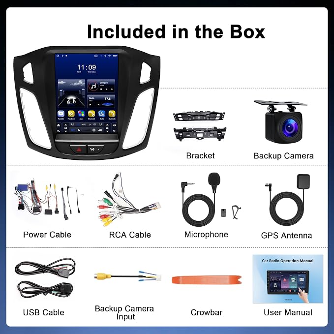 4G+64G Car Radio for Ford Focus 2012-2018: Upgrade Android 15 9.7" Touch Screen Stereo Head Unit Wireless CarPlay Android Auto, BT 5.4, WiFi 6, GPS, FM, RDS, EQ, SWC, 1080P Backup Camera