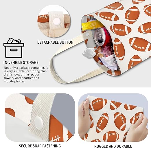 Cute Car Trash Can, Hanging Canvas Car Back Seat Organizer and Storage Bag, Funny Car Trash Bag for Travelling, Outdoor Cute Football Pattern