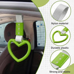 2PCS Heart Shaped Car Handle Straps, Rear Bumper Warning Keychain Ring for Car Exterior Accessories (Green-Silver)