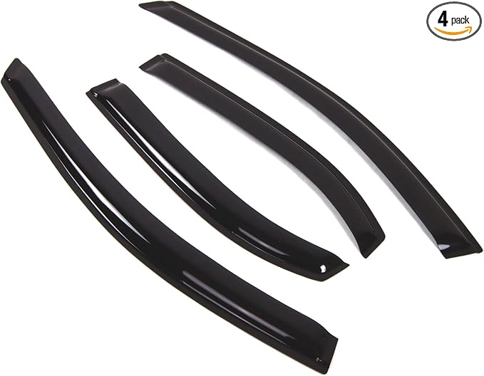 Outside Mount Window Vent Visors Rain Guards Compatible with Pontiac Sunfire 1995-2005 | Side Window Wind Deflectors Rain Shields | Black Tinted, 4 Pcs Set, BGWV-061-2