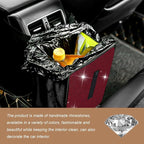 Car Trash Can, Bling Rhinestone Crystal Waterproof Hanging Garbage Bag for Car Interior, Oxford Leakproof Foldable Waste Organizer Trash Bin Universal for Most Vehicles (Red)