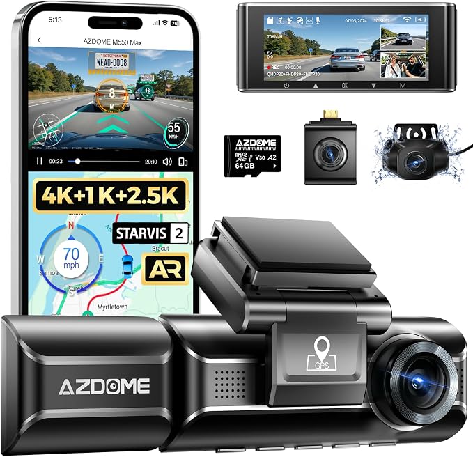 M550 Max 4K 3 Channel Dash Cam, Dual STARVIS 2 Sensors, 4K+2.5K+1080P Front and Rear Inside Triple Car Camera, Built-in WiFi GPS, 64GB Card Included, IR Night Vision, Ride Share Accessories