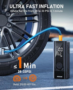 Tire Inflator Portable Air Compressor, Dual Power (Cordless & 12V DC) Air Pump for Car Tires, 150PSI Fast Air Pump for Moto, Bike, Large Capacity Battery, Digital Gauge with Emergency LED Light