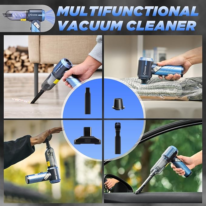 Portable Car Vacuum Cleaner Cordless High Power 17000PA 3 in 1 Foldable Handheld Vacuum Cordless with Brushless Motor for Inflation,Dust Blowing,Home Car Cleaning HL132 Blue