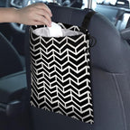 Car Trash Bag Hanging Back of Seat Waterproof Small Cute Printed One-Handed Strap Drawstring Garbage Bags for Car-Black White