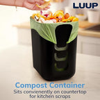 Luup Trash Can (Black) - Reuse Grocery Bags - Plastic Garbage Container for Bathroom, Vanity, Laundry Room, Kitchen, Office, Garage - 2.5 Gallon Wastebasket with Hooks to Secure Trash Bags
