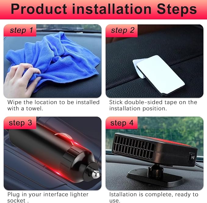 Car Heater,12V 200W Portable Fast Heating Defroster Automobile Windshield Fast Heaters Car Heater That Plugs into Cigarette Lighter for Car, SUV, Trucks (Red Black)