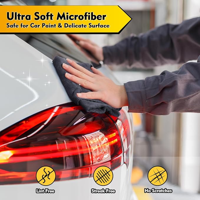 Microfiber Cleaning Cloth 12 Pack, 12.5 x 12.5 inch Microfiber Towels for Cars, Ultra Absorbent Washing Cloth, Lint Free Streak Free Cleaning Rags for Car, Kitchen, and Window (Grey)