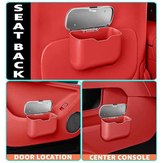 Car Trash Can, Waterproof Multi‑Functional Auto Trash Bin for Door/Console/Seat Back, Universal Vehicle Garbage Can for Car/Truck/SUV Drivers (Red)