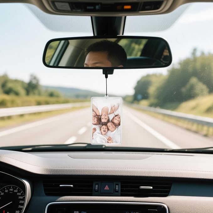 4Pcs Flip-Top Transparent Card Holder Car Hanging Photo Frame with Black Rope, Car Picture Holder Decor, Custom Rear View Mirror Hanging Picture Photo Ornament