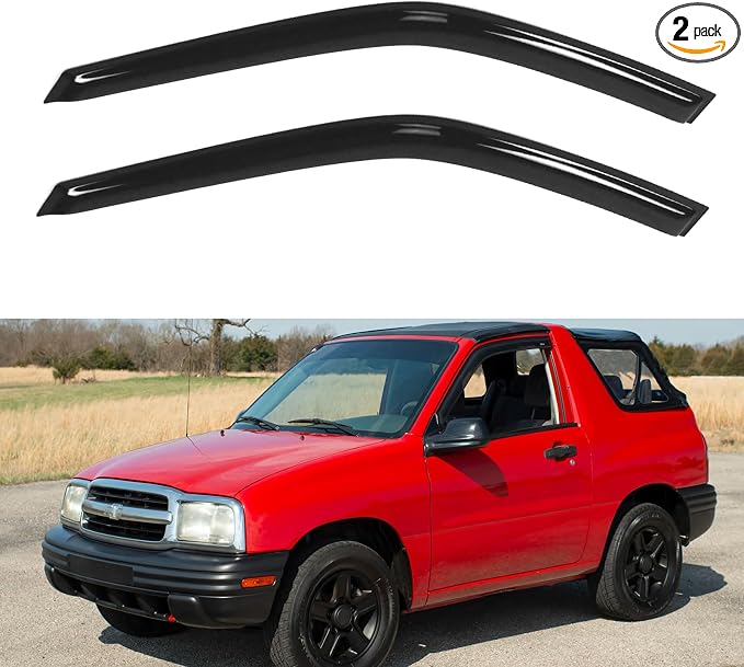 Window Visors Rain Guards for 1998-2004 Chevy Tracker Convertible SUV, Out-Channel Window Vent Wind Deflectors Visors Shades for 98-04 Tracker 2Dr